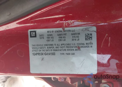 2016 Buick Verano Convenience Group from USA, damaged, VIN 1G4PR5SK1G4141903